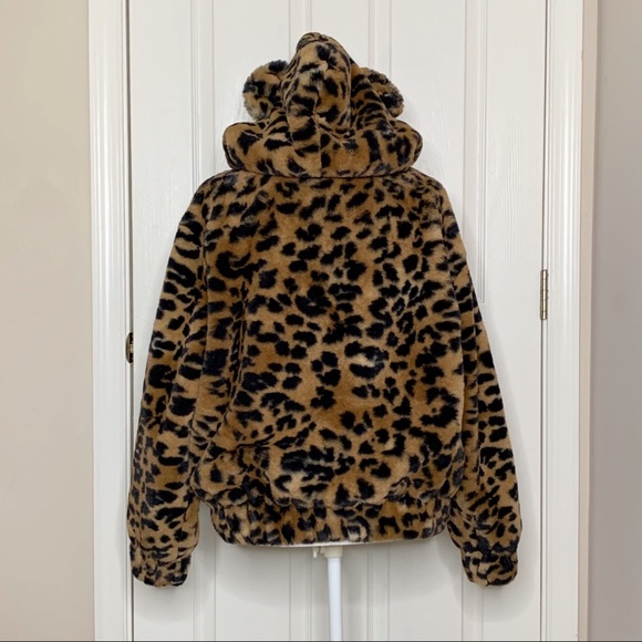 Wild Fable Leopard Faux Fur Teddy Coat Hood Sz L - Picture 6 of 11